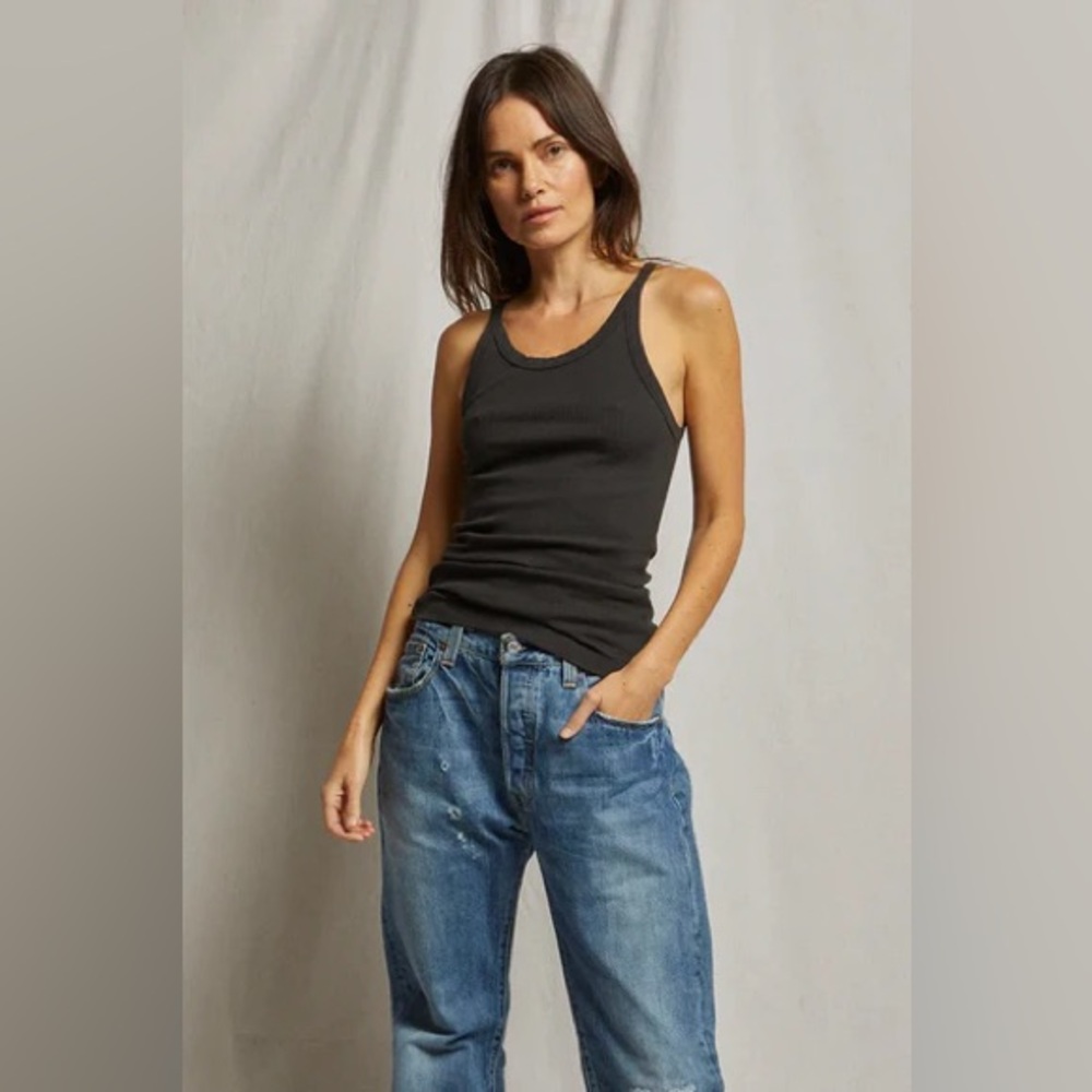 NWT perfectwhitetee Annie recycled cotton rib tank, vintage black